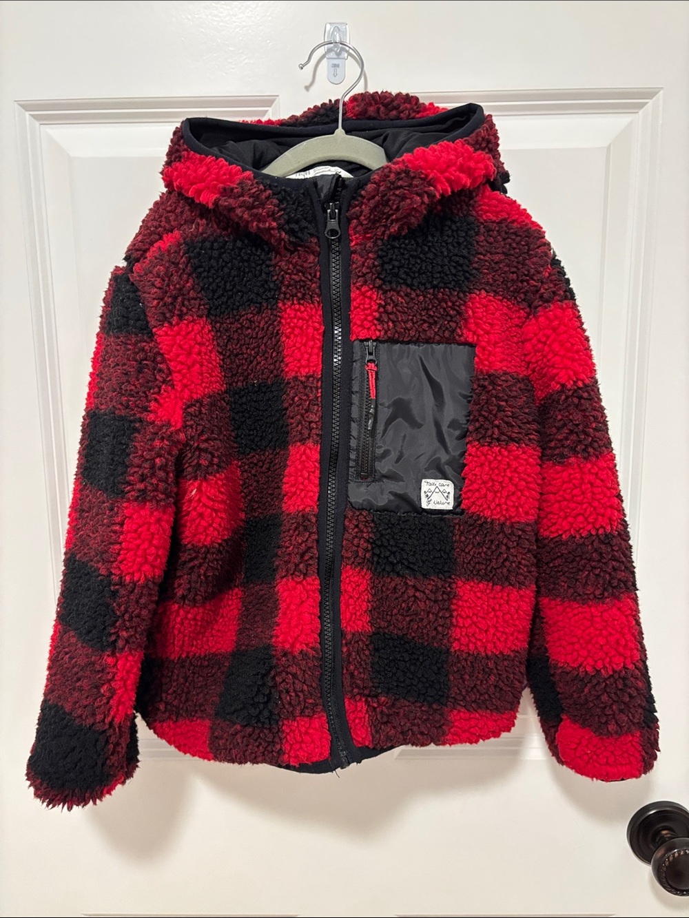 H&M Red & Black Buffalo Plaid Sherpa Hoodie Jacket